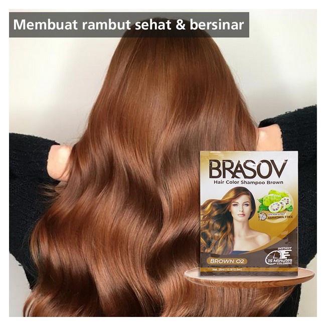 BRASOV Hair Color Shampoo Brown 02 | Pewarna Rambut Sachet 25ml