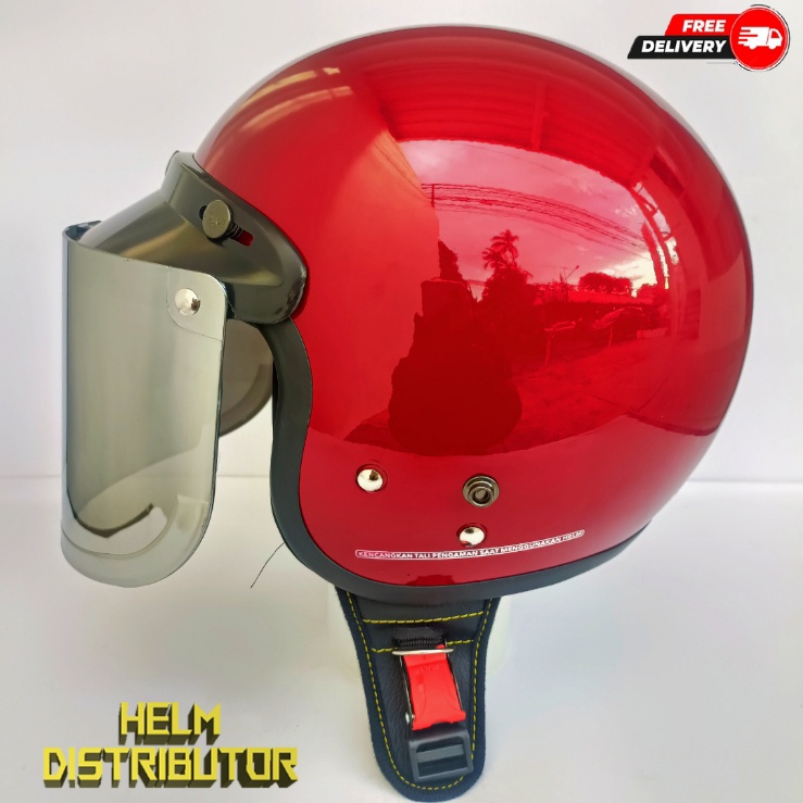 HELM BOGO RETRO DEWASA KUALITAS PREMIUM KACA DATAR FULL LEHER UNTUK PRIA DAN WANITA SNI (COD)