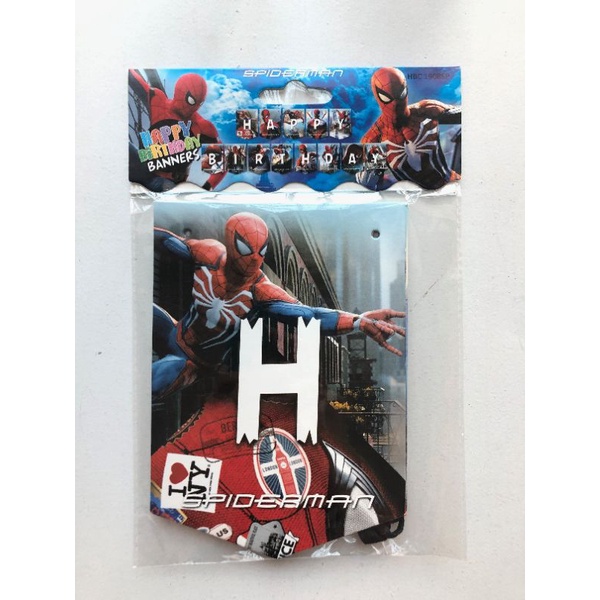 Banner Happy Birthday Spiderman/ Rangkaian Segi 5 Ultah Spider man/ Bunting Flag Kertas Ulang Tahun Anak/ Dekorasi Pesta/ Dekor Acara