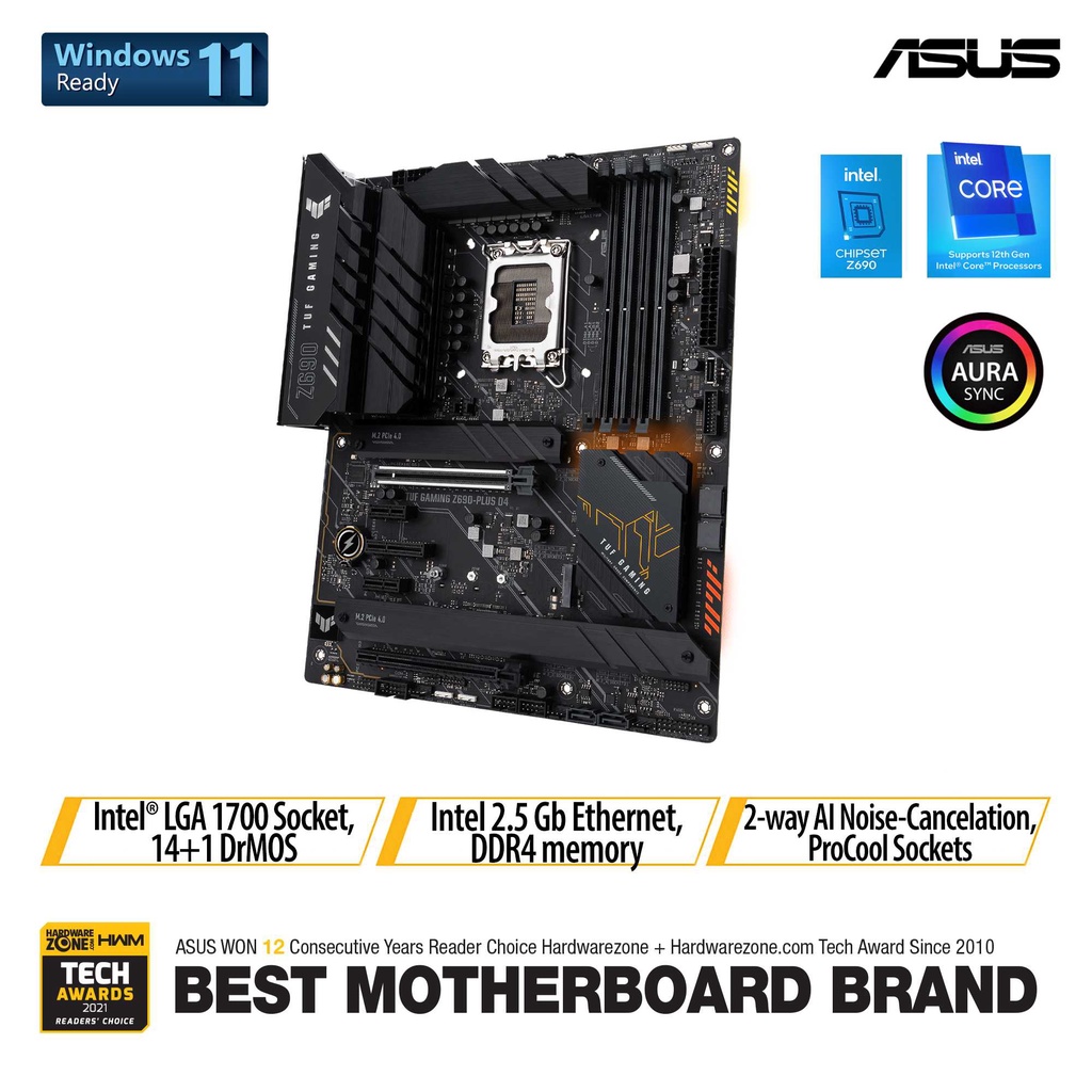 ASUS TUF GAMING Z690-PLUS D4 Intel® Z690 (LGA 1700) ATX, 15 DrMOS power stages, PCIe® 5.0
