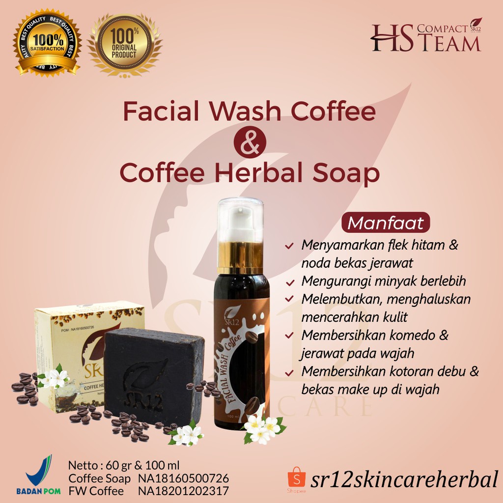 FACIAL WASH COFFEE SR12 TERBAIK.! SABUN KOPI PENCERAH WAJAH  BPOM