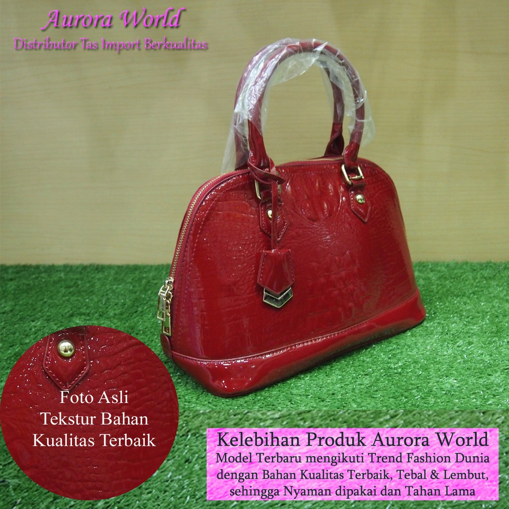 Auroraworld Tas pesta mewah motif kulit buaya warna merah tas korea tas fashion tas wanita