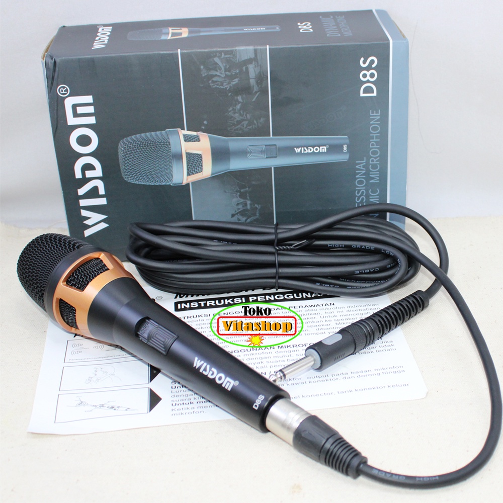 MICROPHONE KABEL WISDOM D8S ORIGINAL MIKROPON KARAOKE / MIC MIKROFON DYNAMIX