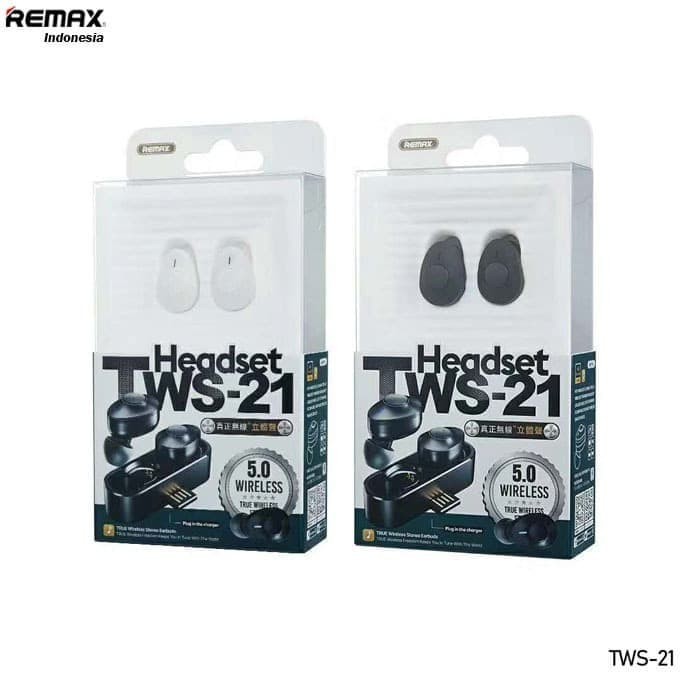 Remax True wireless Stereo Earbuds TWS-21 - Putih - Hitam