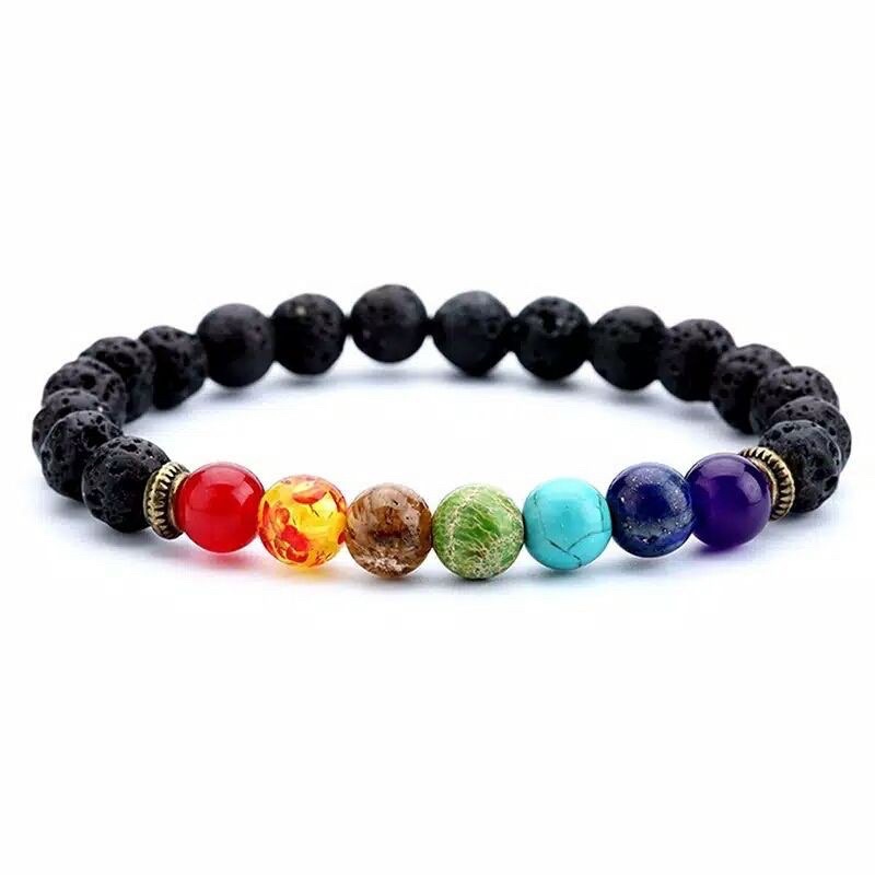 Gelang Batu 7 Chakra Natural Stones Healing Energi Lava Unisex