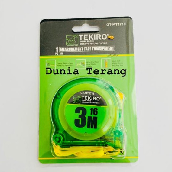 Meteran Rol TEKIRO 3 m Transparan Hijau ABS Meteran TEKIRO 3m Measurement Tape Transparent GT-MT1718