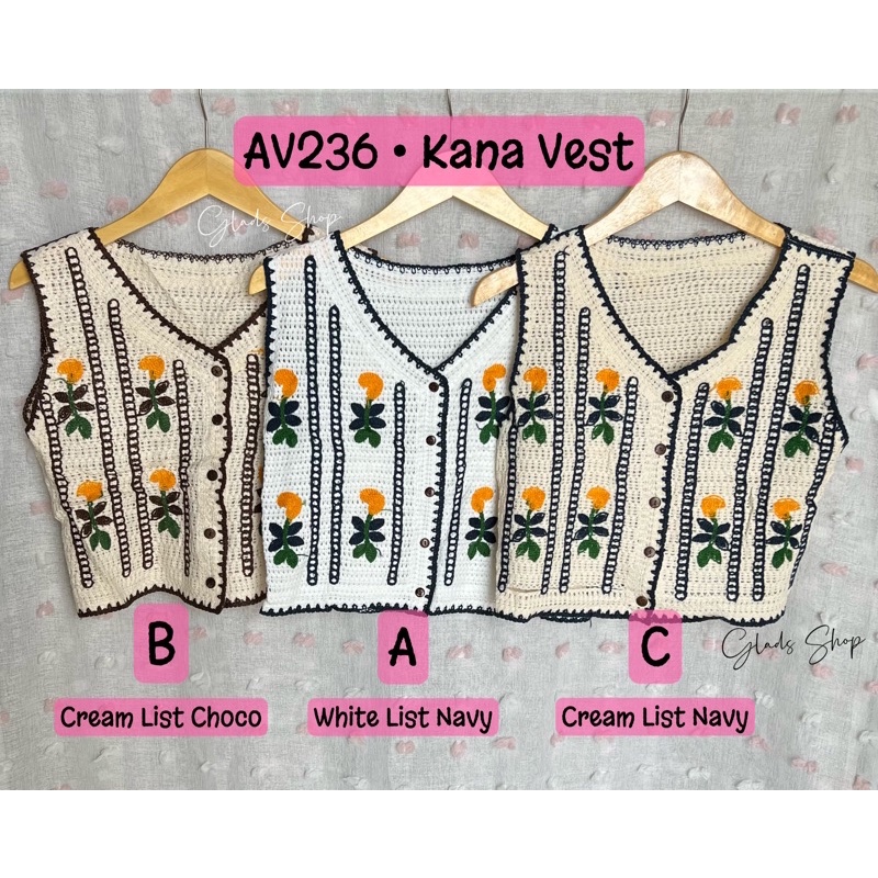 Rompi Cardigan Wanita Import Kana Vest Crochet Knit Woman Top Fashion Terbaru AV236