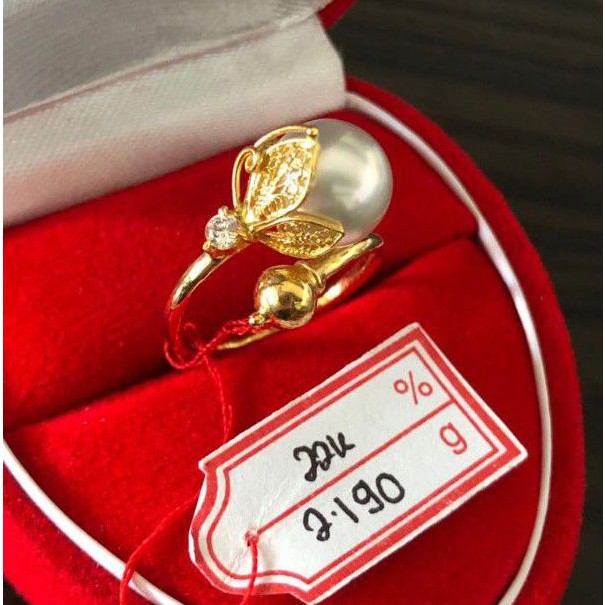 Cincin kendari kenari emas 22k 916% mutiara air laut asli lombok warna putih grade A cantik kasual