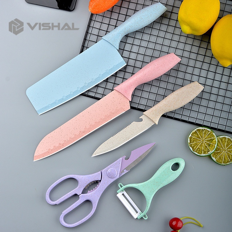 VISHAL 6 Pcs Set Pisau Premium - Set Pisau Batu Maifan - Set Pisau Anti Knife Set VS-1817