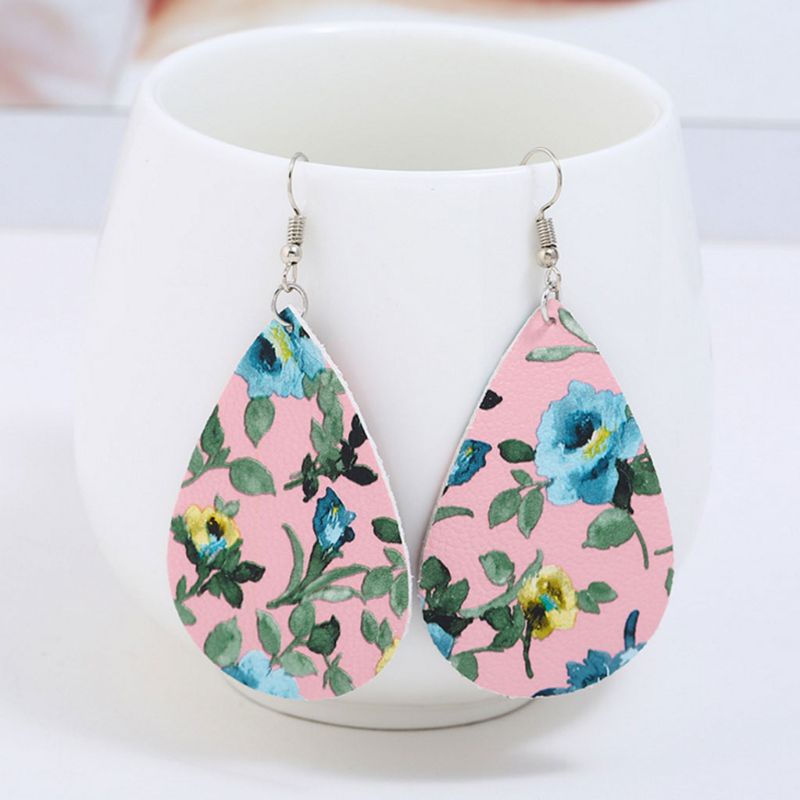 SIY  1 Pair Dangle Earrings Women Lady Sequins Floral Print Jewelry Faux Leather Pendant Elegant Unique Wedding Gifts Girls Oval Fashion