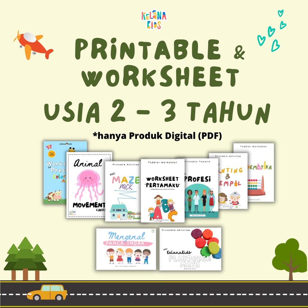Printable Worksheet Lembar Kerja Anak 2-3 Tahun TK PAUD Beragam Tema Belajar Mainan Edukatif PDF