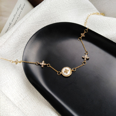 Gelang Bahan titanium steel 18K gold inlaid zircon Gaya Korea Untuk Wanita