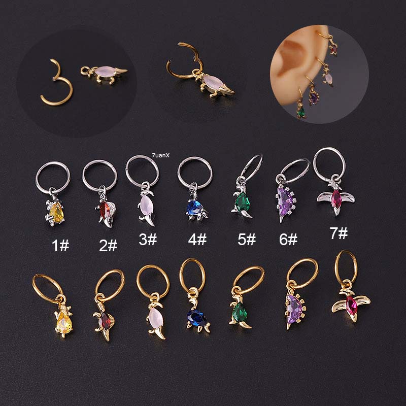 1pc Anting Tindik Bentuk Dinosaurus Bahan Stainless Steel 18gauge