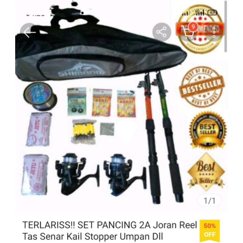 combo termurah 2 set antena 150, reel, kail, umpan, stopper dan pelampung