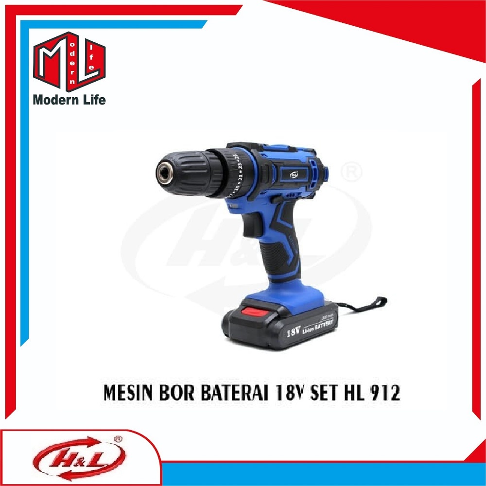 Mesin Bor Baterai Cordless Drill Set 18V HL 912 Bor Set Tanpa Kabel / HL912