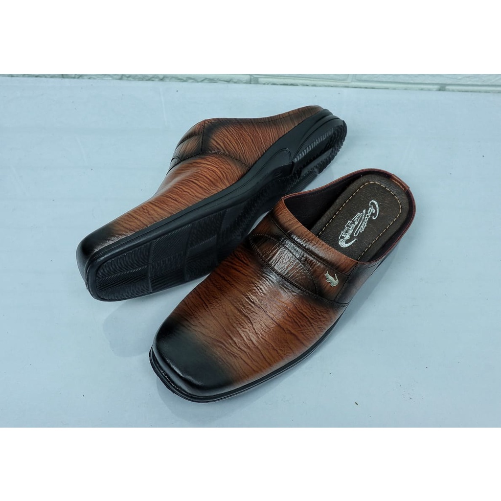 SL04 Sepatu Sandal Pria Kulit Sapi asli 100% Sandal Slop Bustong Corak Khas Kulit Sendal Motif kulit