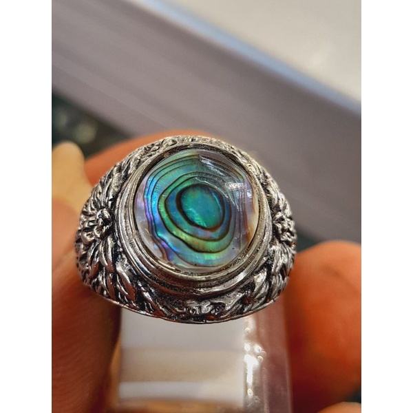 CINCIN BATU AKIK ABALONE RAINBOW MOTIF MATA DEWA ASLI NATURAL HARGA MURAH