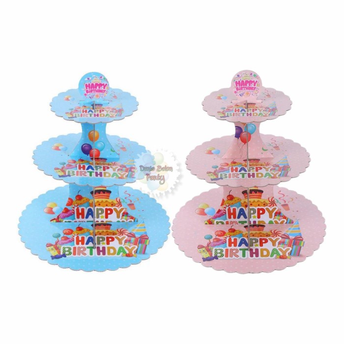 Cake Tier / Standing Cake / Tempat Kue Happy Birthday Pink Biru