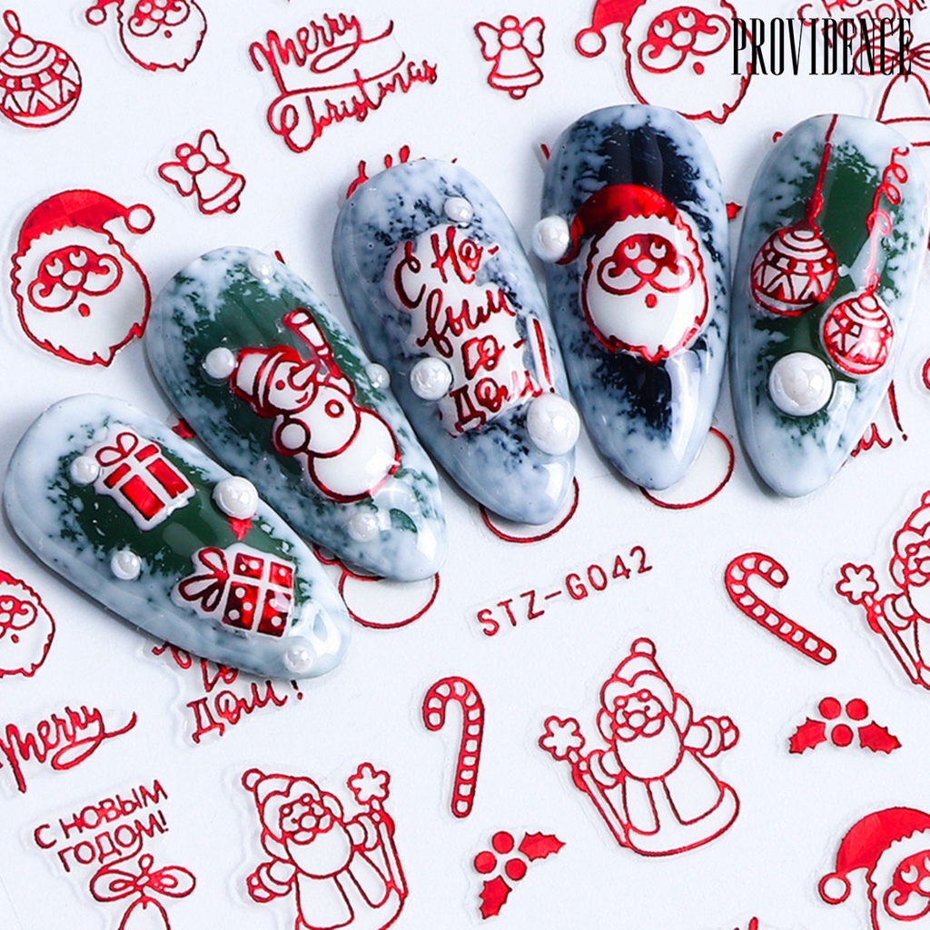 Stiker Kuku Desain Snowflake Elk Santa 3d Dengan Perekat Untuk Musim Dingin