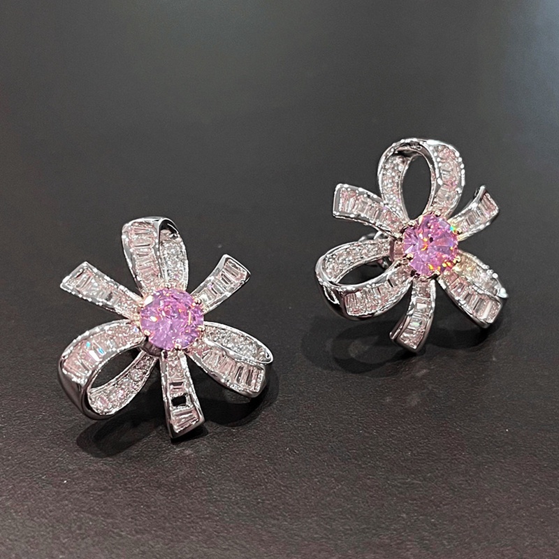 Anting Stud Desain Bunga Pink Untuk Aksesoris Pengantin Wanita