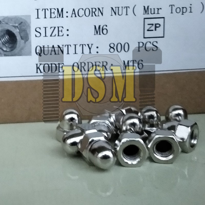 MUR TOPI M6 / CAP NUT 6 MM / CUP NUT M6 PITCH 1,0 KUNCI 10 CHROMED NICKEL