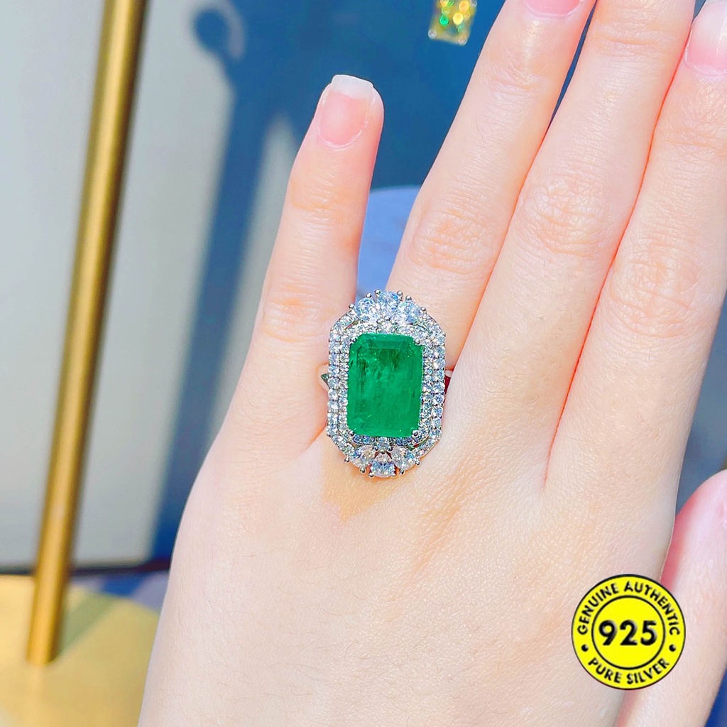 Natural Emerald Ring Luxury Full Diamond Opening Adjustable