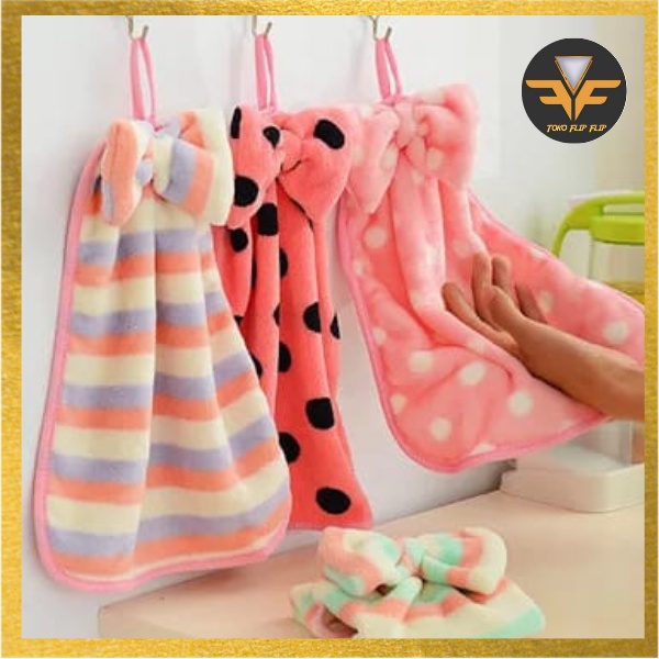 Handuk Tangan Kamar Mandi Hand Drying Towel dengan bulu lembut dengan motif Polkadot dan Garis Garis Serbaguna