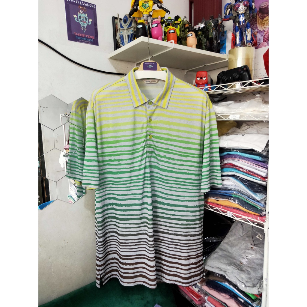 Kaos Polo SGF Superior Garis Garis Hijau Kuning Abu Abu