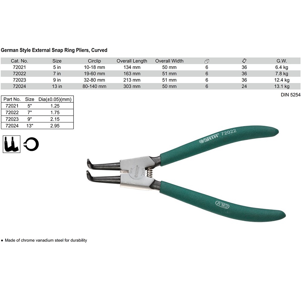 Tang Snap Ring External Germany Open Curved 7 Inch 72022 SATA TOOLS
