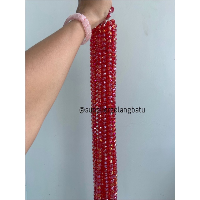 Crystal Ceko 14mm RED QUARTZ MERAH beads manik donat rondelle grosir bahan kalung gelang anting strap mask kerajinan tangan craft citayam fashion week etink vintage elegan bali manik crystal