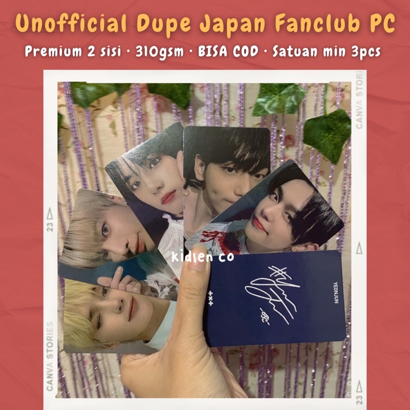 [MIN 3] DUPE JAPAN FANCLUB ♡ txt unofficial photocard premium 2 sisi 310 gsm fanclub japan renewal ♡ yeonjun soobin beomgyu taehyun hueningkai