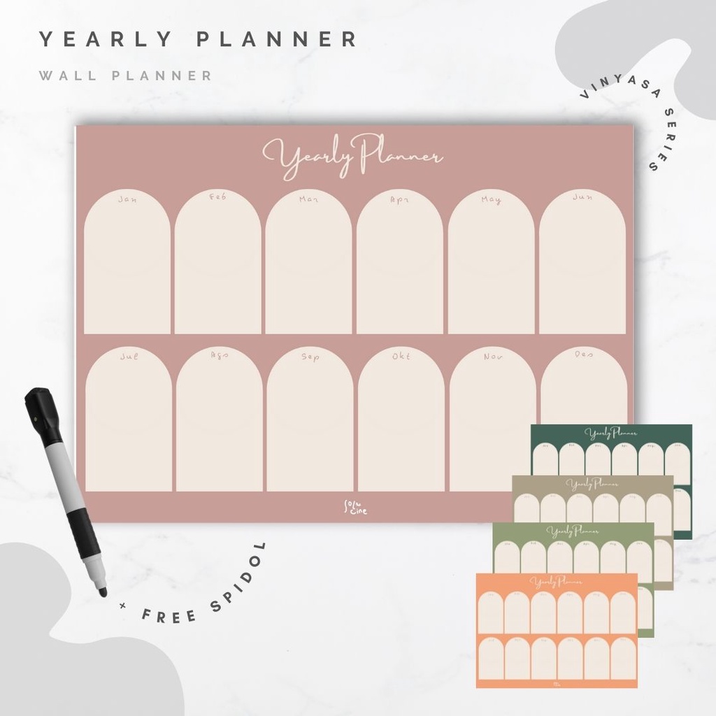 

Wall Planner Solucine - Vinyasa Series - Yearly Planner, Monthly Planner, Weekly Planner, Daily Planner, Meal Planner - Free spidol + Reuseable - A3 / A4
