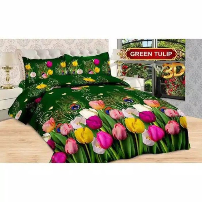 (1 Harga Dapat 2 Set Sprei) Sprei Bonita 3D Sorong Duo 2in1 2 in 1 Rumbai Rempel 120x200 Motif Green