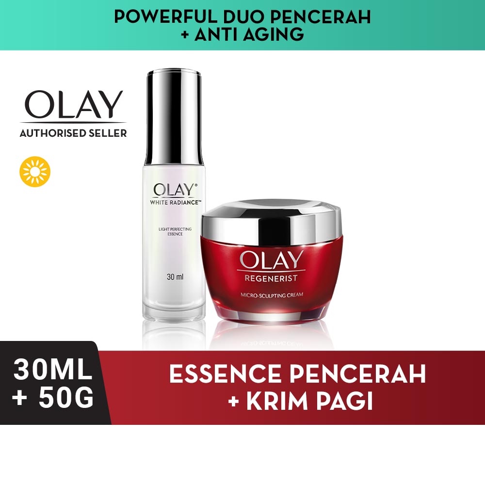 Olay Powerful Duo Pencerah + Anti Aging - Krim Pelembab, Essence Wajah