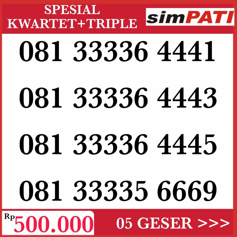 Nomor Cantik TELKOMSEL SIMPATI special KWARTET