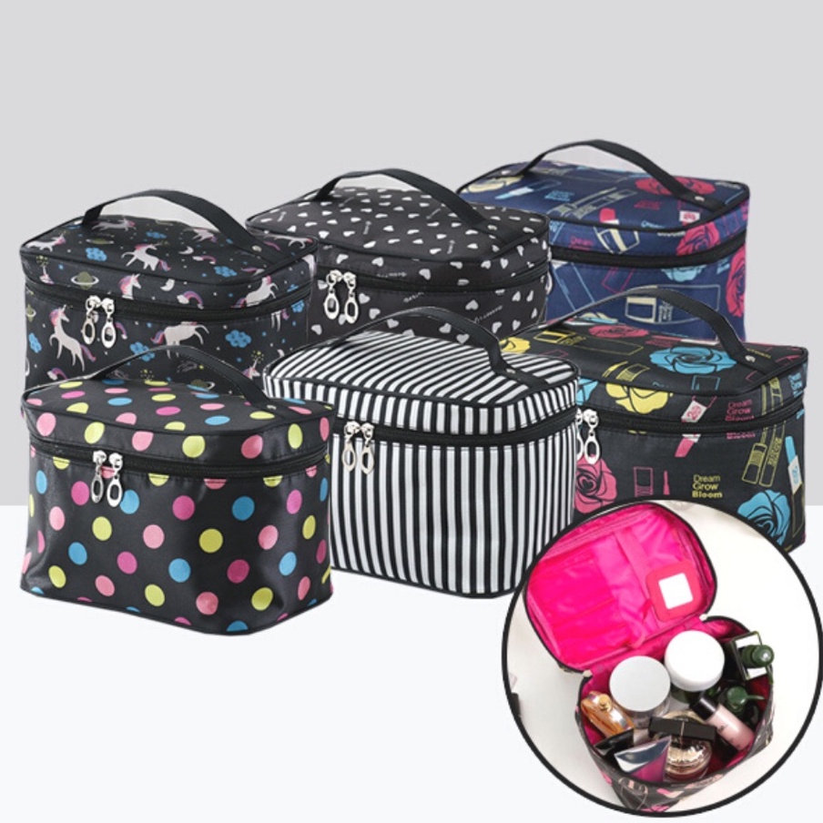 Pouch Make Up Wanita Motif Beauty Case Multi Fungsi Tas Traveling Import