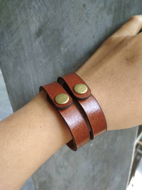 Gelang kulit asli custom ukir nama premium