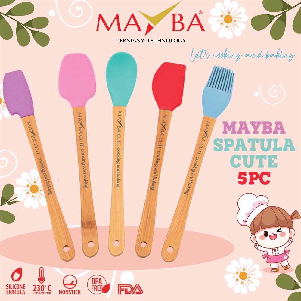 SPATULA SILICONE SET MULTI 5 PCS CUTE MAYBA Sendok dapur silikon foodgrade tebal terbaik