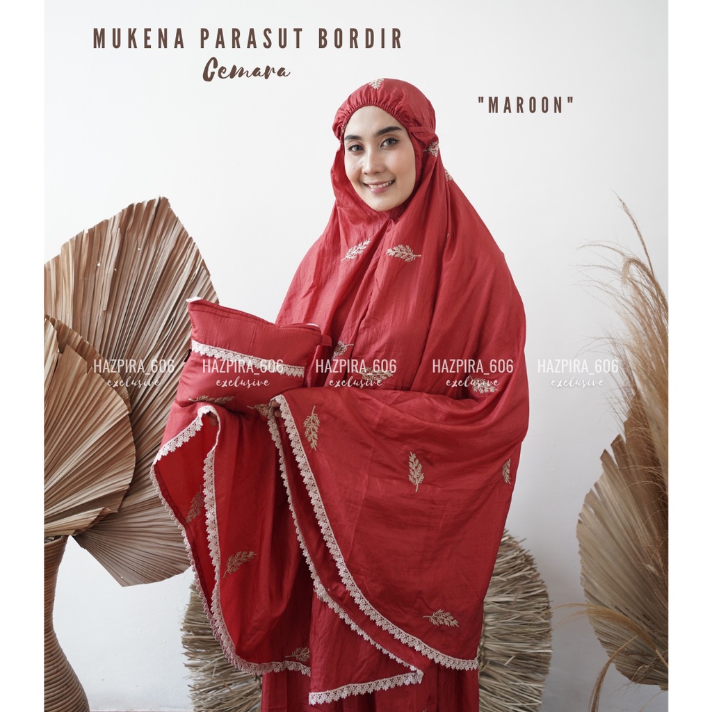 Mukena Dewasa Bordir Cemara Parasut Premium Treveling Jumbo