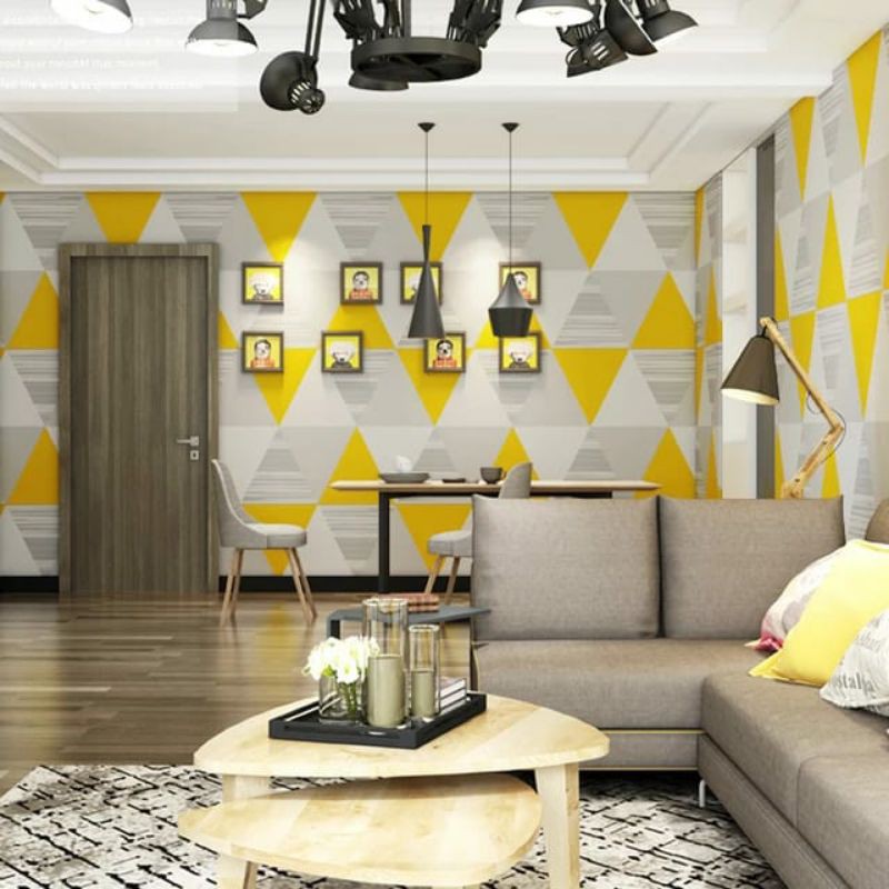 WALLPAPER DINDING MOTIF SEGITIGA KUNING ASLI 45cm x 10m