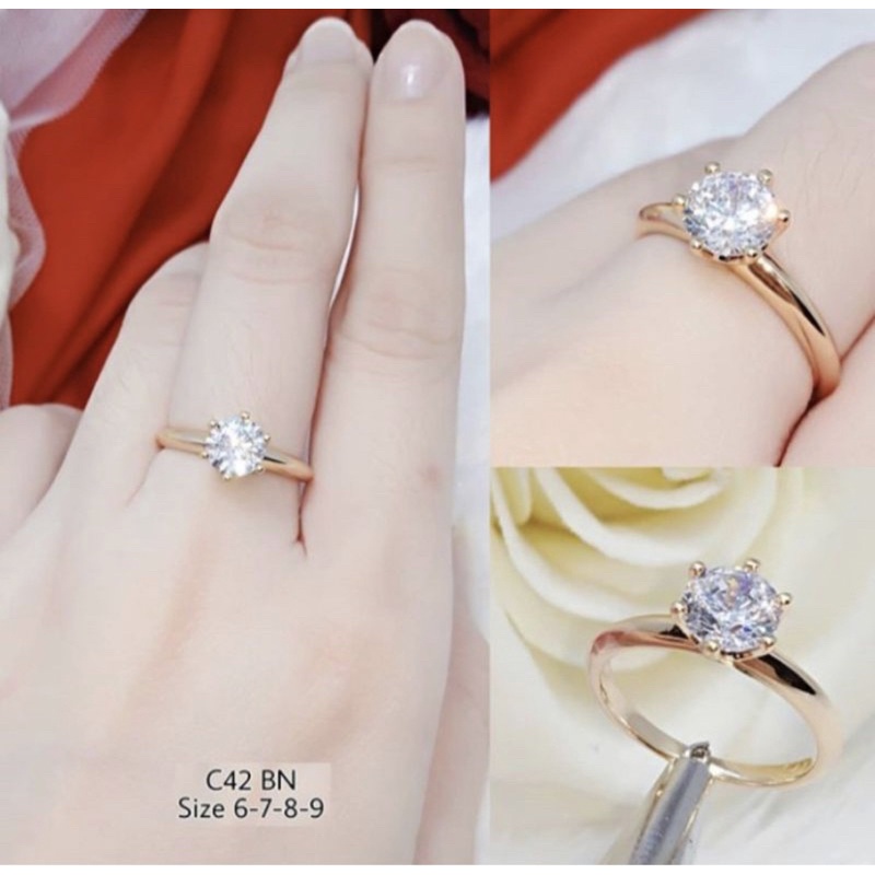 cincin wanita mata satu simple perhiasan wanita titanium gold