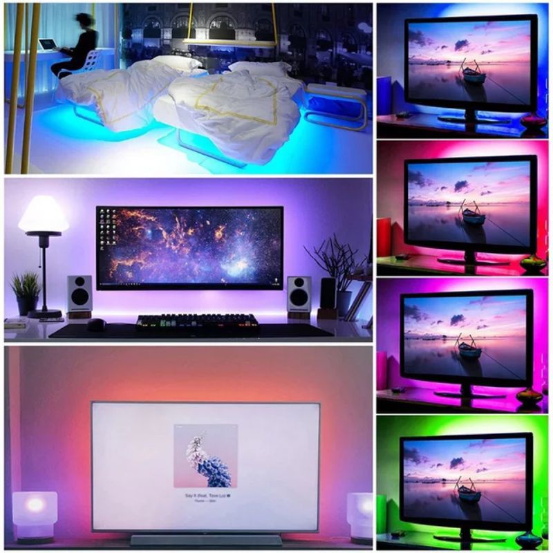 PAKET LAMPU TIDUR LED STRIP RGB SMD 5050 USB 5V HIASAN KAMAR 1M 2M 3M 4M 5M AESTETIC REMOTE 24 TOMBOL TEMPEL DINDING DISCO LID  WARNA WARNI AULIASANTY  NATAL AQUARIUM TOMBOL CEWEK COWOK GAMERS MEJA BLUETOOTH PLAFON CEILING