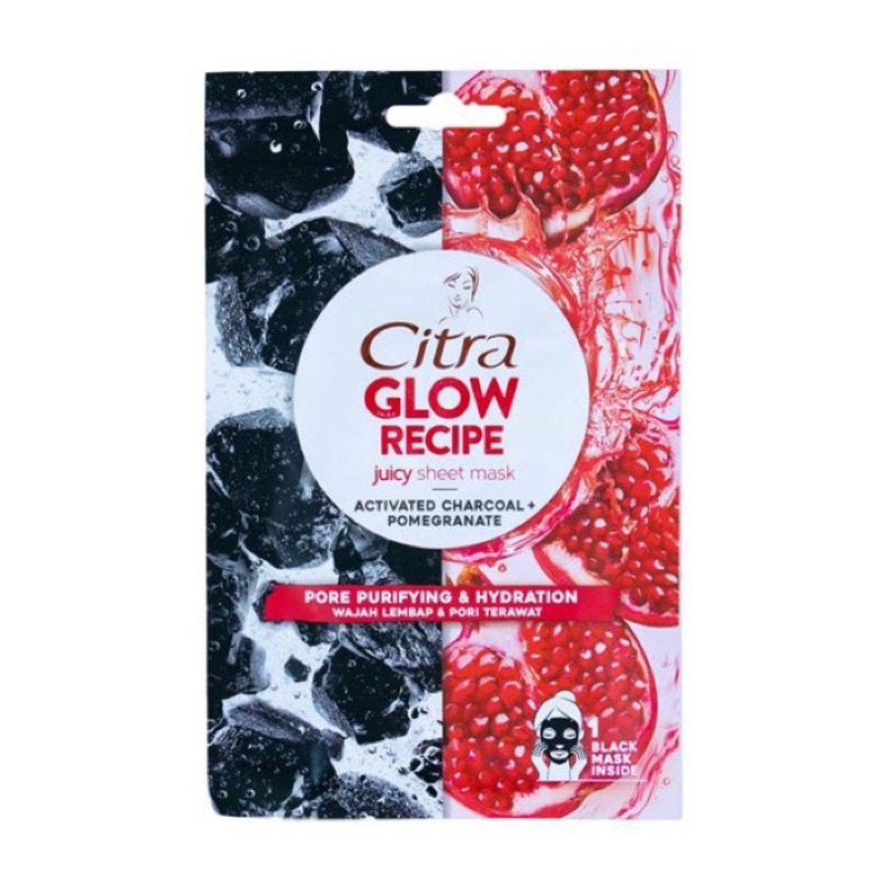 CITRA GLOW RECIPE JUICY / SHEET MASK / ACTIVATED CHARCOAL / POMEGRANATE