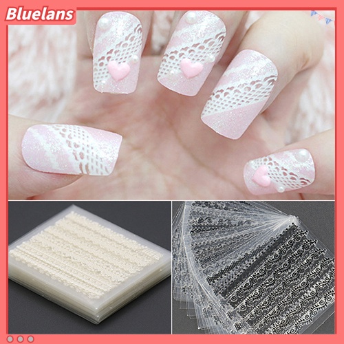 Bluelans 30 Lembar Stiker Kuku 3D Motif Renda Warna Hitam Putih Untuk Manicure