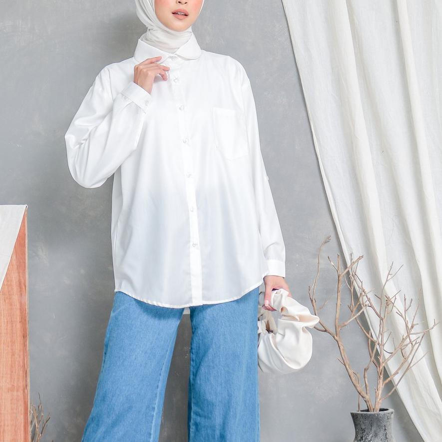 ✪ EVONNE Button Plain Shirt White Basic Oversize Pattern LD120 E05-04 ☼