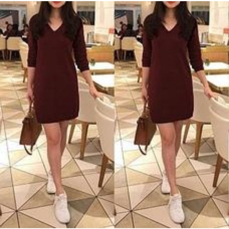 MDLV ~ DRESS V 32 RAJUT DRESS RAJUT LENGAN PANJANG MINI DRESS DRESS KOREA FASHION WANITA