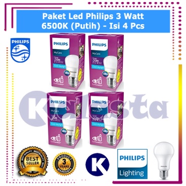 Bundling Paket 4 Pcs Lampu Led Philips 3w Putih (3watt, 3 watt)