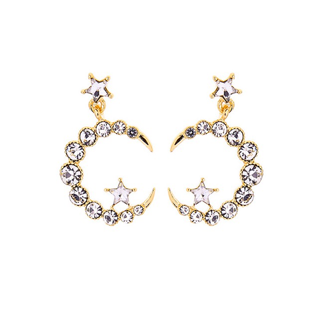 LRC Anting Tusuk Fashion Platinum S925 Sterling Silver With Diamond Star Earrings F89203