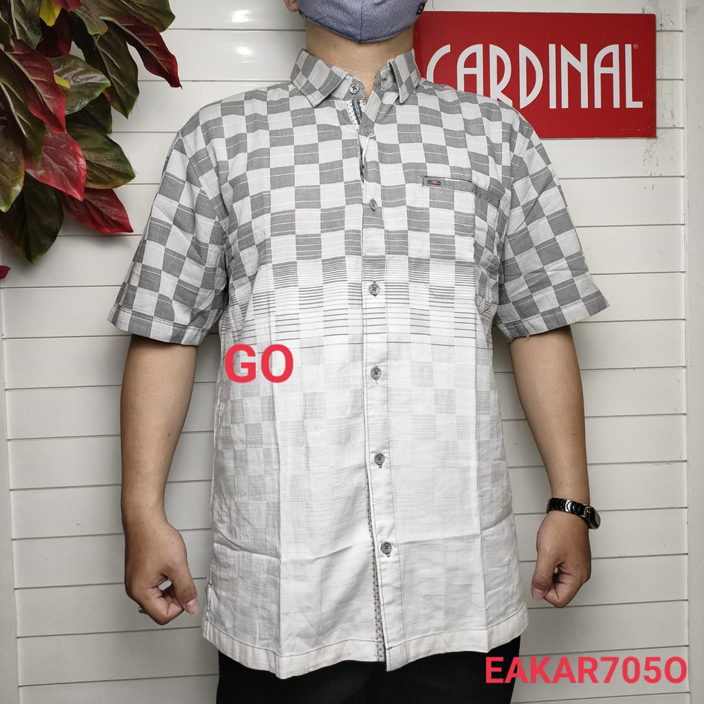 gof KRQB CARDINAL KEMEJA JUMBO Pakaian Atasan Pria Kemeja Motif Hem Big Size Lengan Pendek