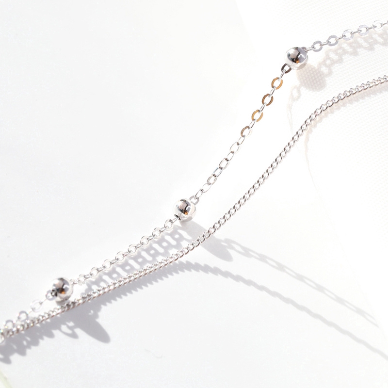 Gelang Tangan Rantai Silver Aksen Manik-Manik Lapis Silver untuk Wanita-7